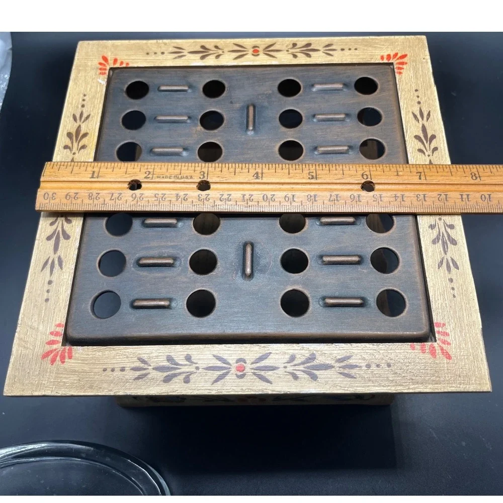 Vintage ANRI wood folk‎ art tea warmer /metal grate Hand painted Italy